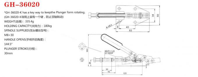 braçadeira de alavanca push pull 36020 do curso de 30mm, braçadeira de alavanca ajustável