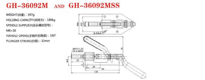 Braçadeira 36092 de alavanca push pull que guarda o curso do atuador da força 180kgs 32mm